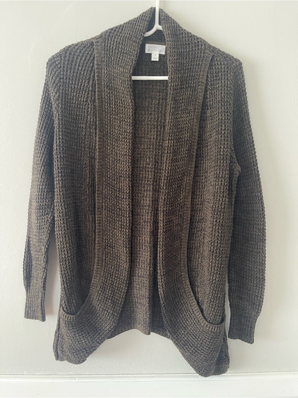 Market & Spruce Olive-Brown Chunky Open-Front Cardigan